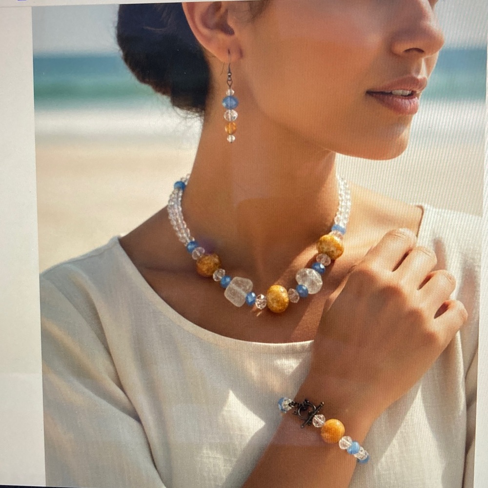 Chunky Handmade Natural Stone and Glass Jewelry Set